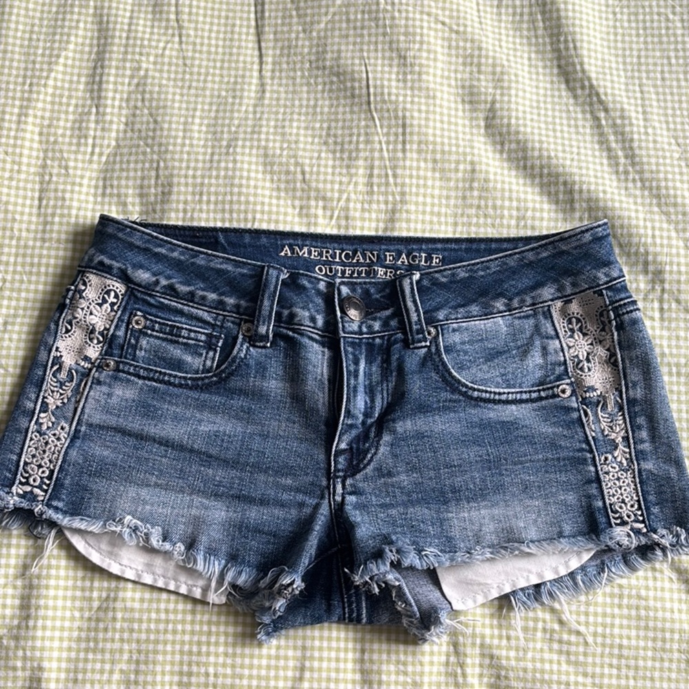 American Eagle Outfitters Blue Jean Shorts with Embellished Sides